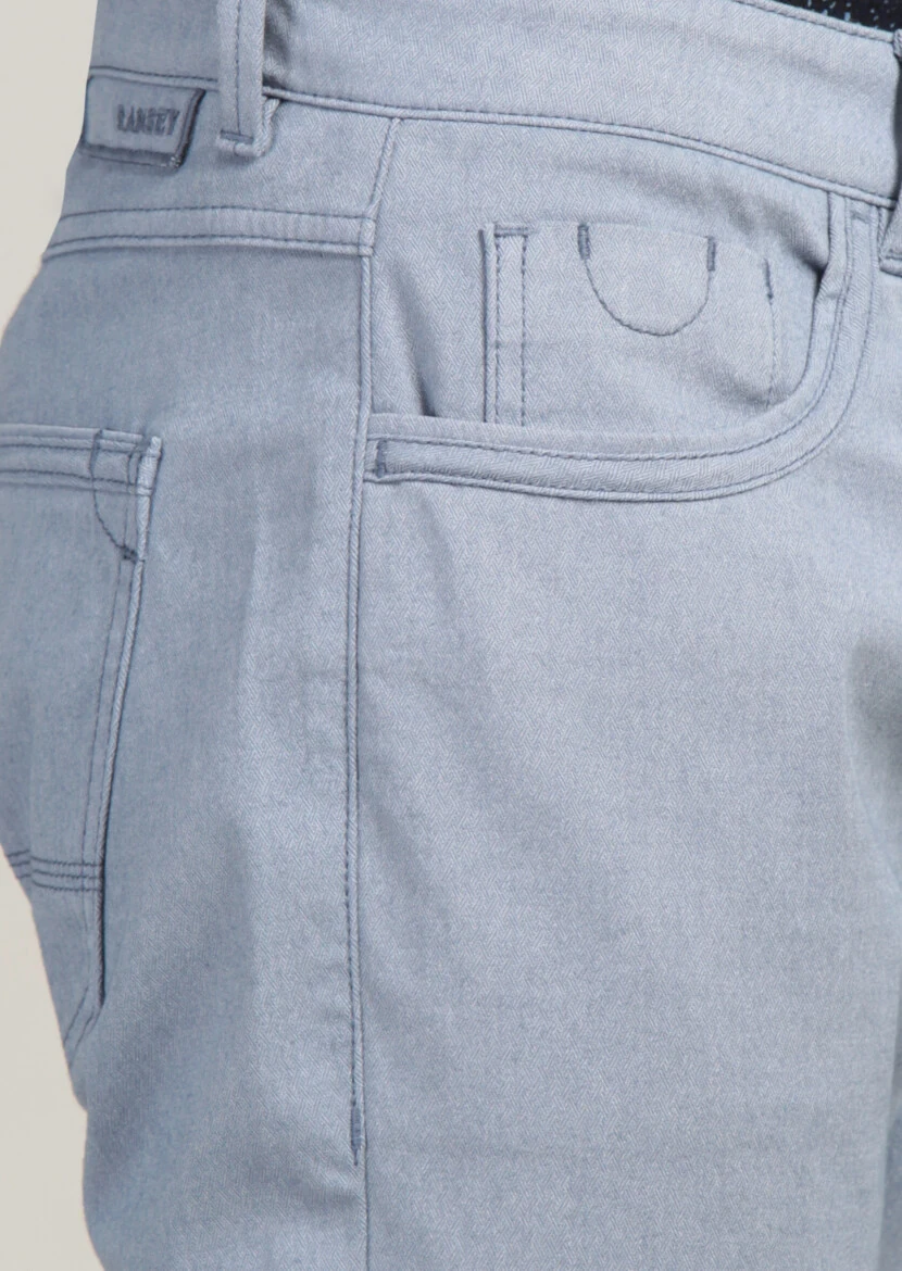 Blue Weaving Slim Fit Casual Cotton Blended Trousers - 4