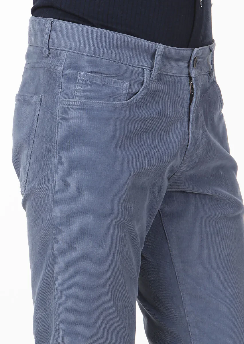 Blue Weaving Slim Fit Casual Cotton Blended Trousers - 3