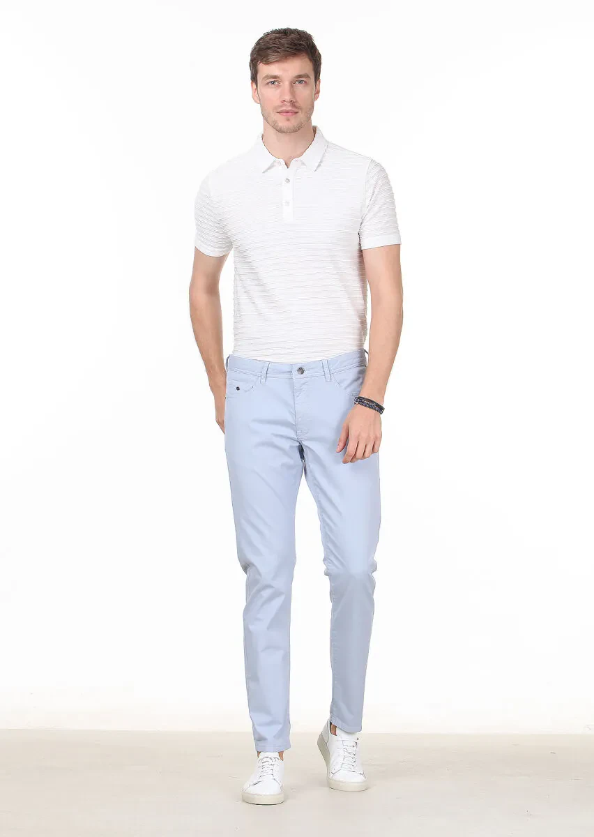 Blue Weaving Slim Fit Casual Cotton Blended Trousers - 2