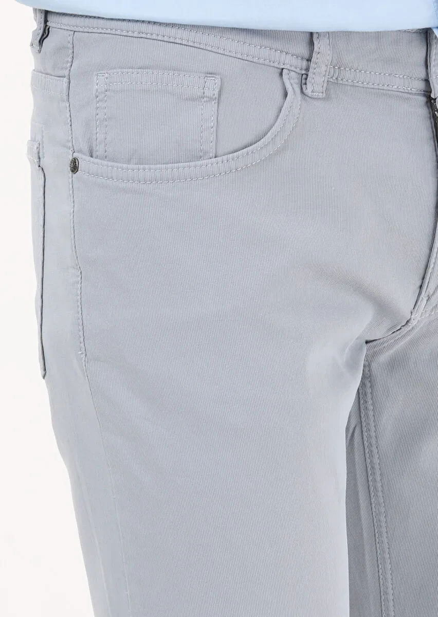 Blue Weaving Slim Fit Casual Cotton Blended Trousers - 3