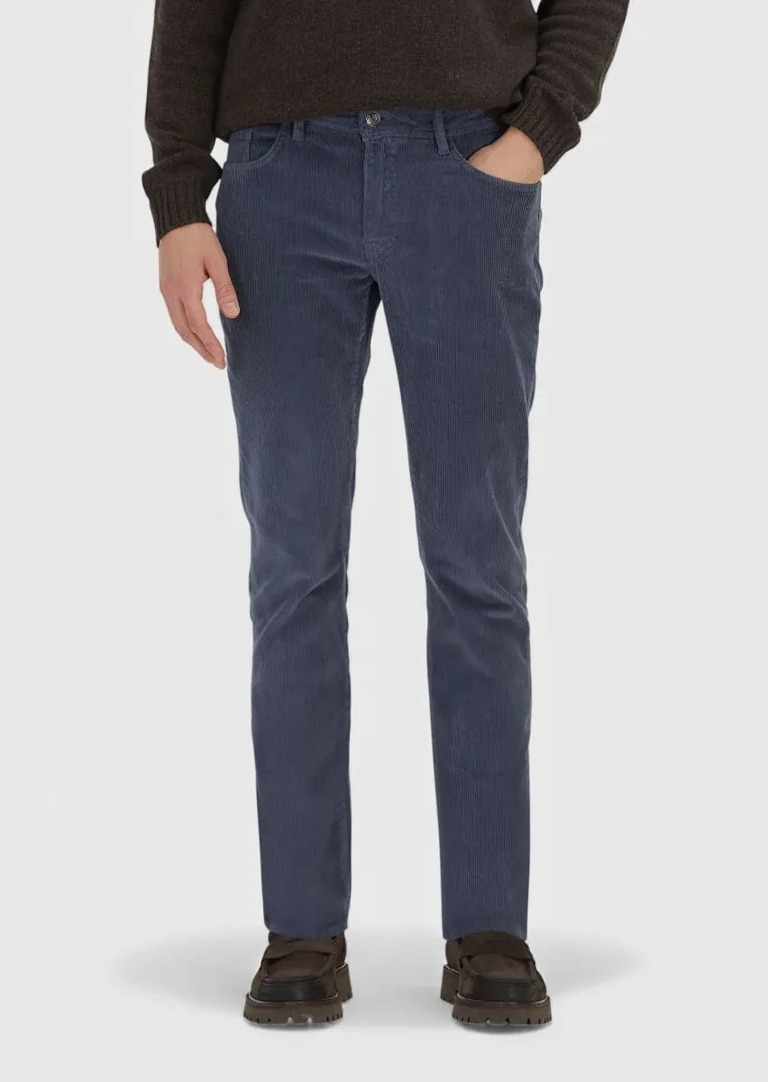 Blue Weaving Slim Fit Casual Cotton Blended Trousers - 2