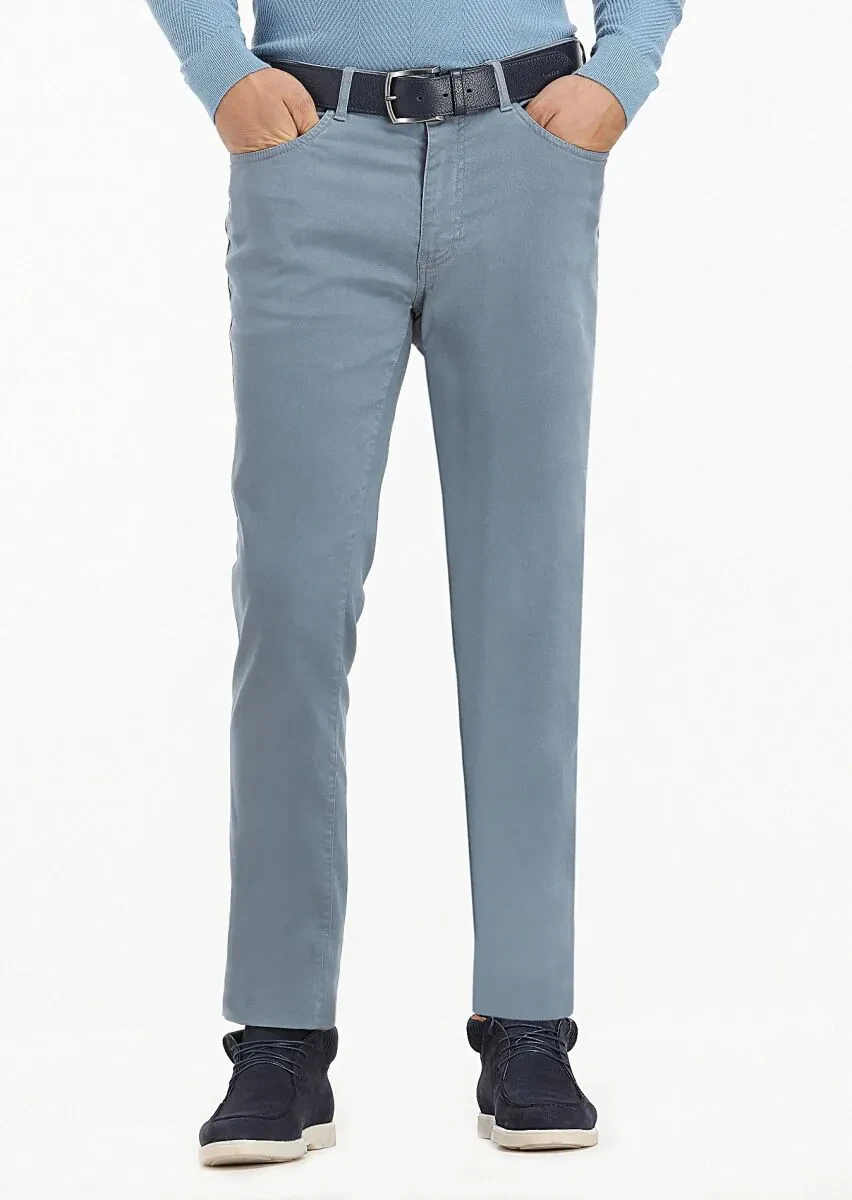 Blue Weaving Slim Fit Casual Trousers - 2