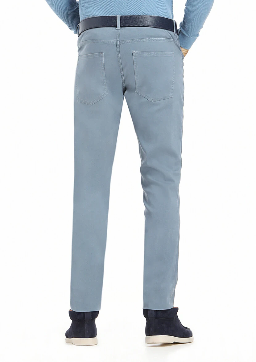 Blue Weaving Slim Fit Casual Trousers - 4