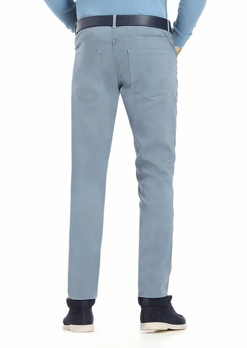 Blue Weaving Slim Fit Casual Trousers - 4