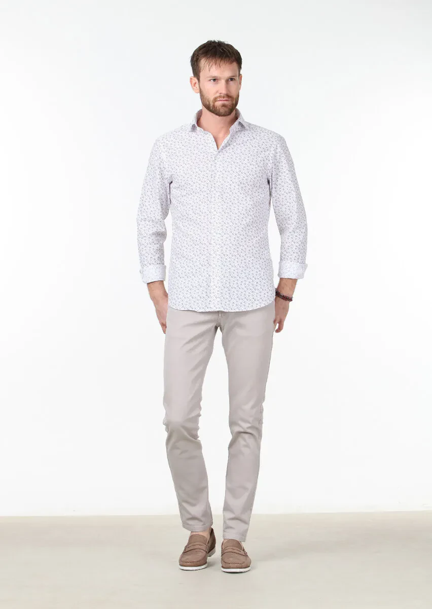 Bordo Baskılı Slim Fit Dokuma Casual %100 Pamuk Gömlek - 2