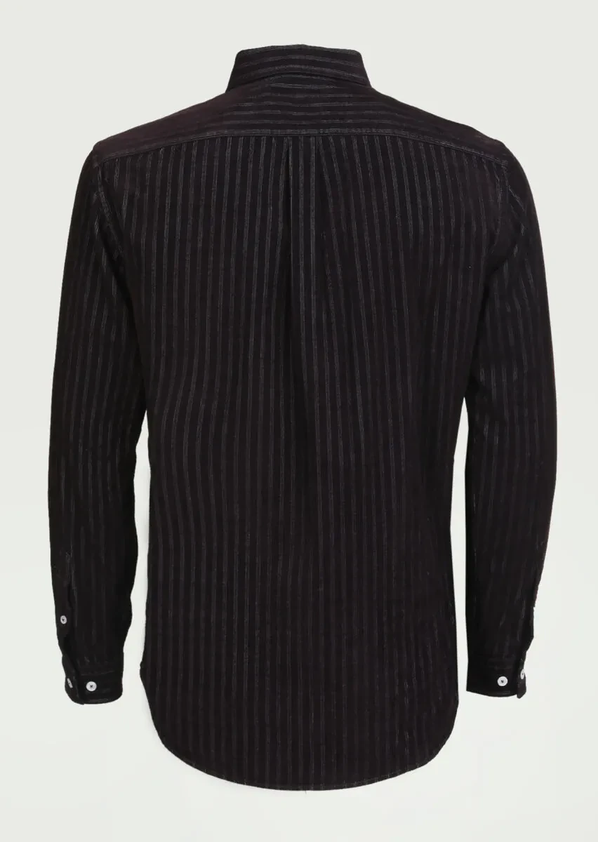 Bordo Çizgili Regular Fit Dokuma Kadife Casual %100 Pamuk Gömlek - 7