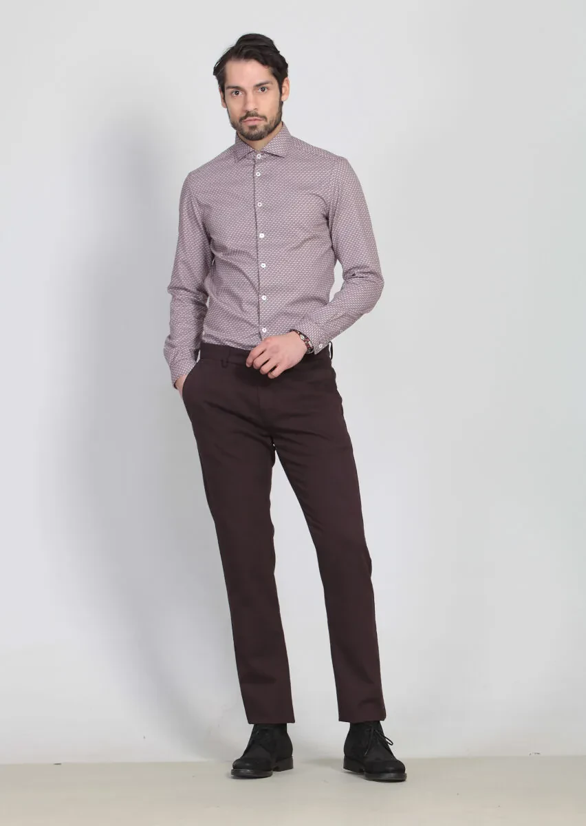 Bordo Desenli Dokuma Regular Fit Casual Pamuk Karışımlı Pantolon - 3