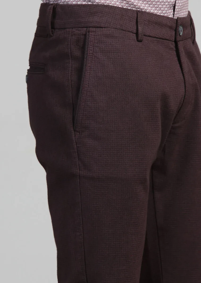 Bordo Desenli Dokuma Regular Fit Casual Pamuk Karışımlı Pantolon - 4