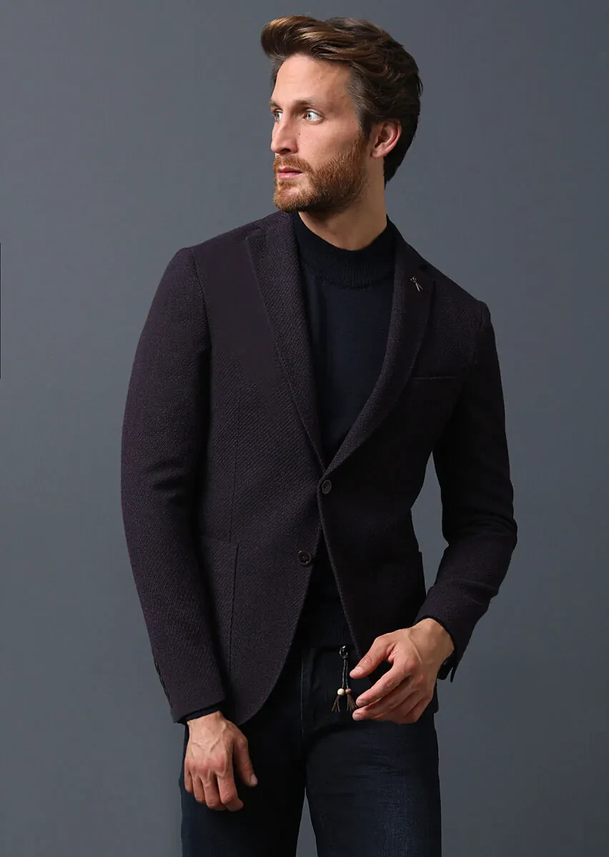 Bordo Desenli Shirt Shoulder Slim Fit Yün Karışımlı Ceket - 4
