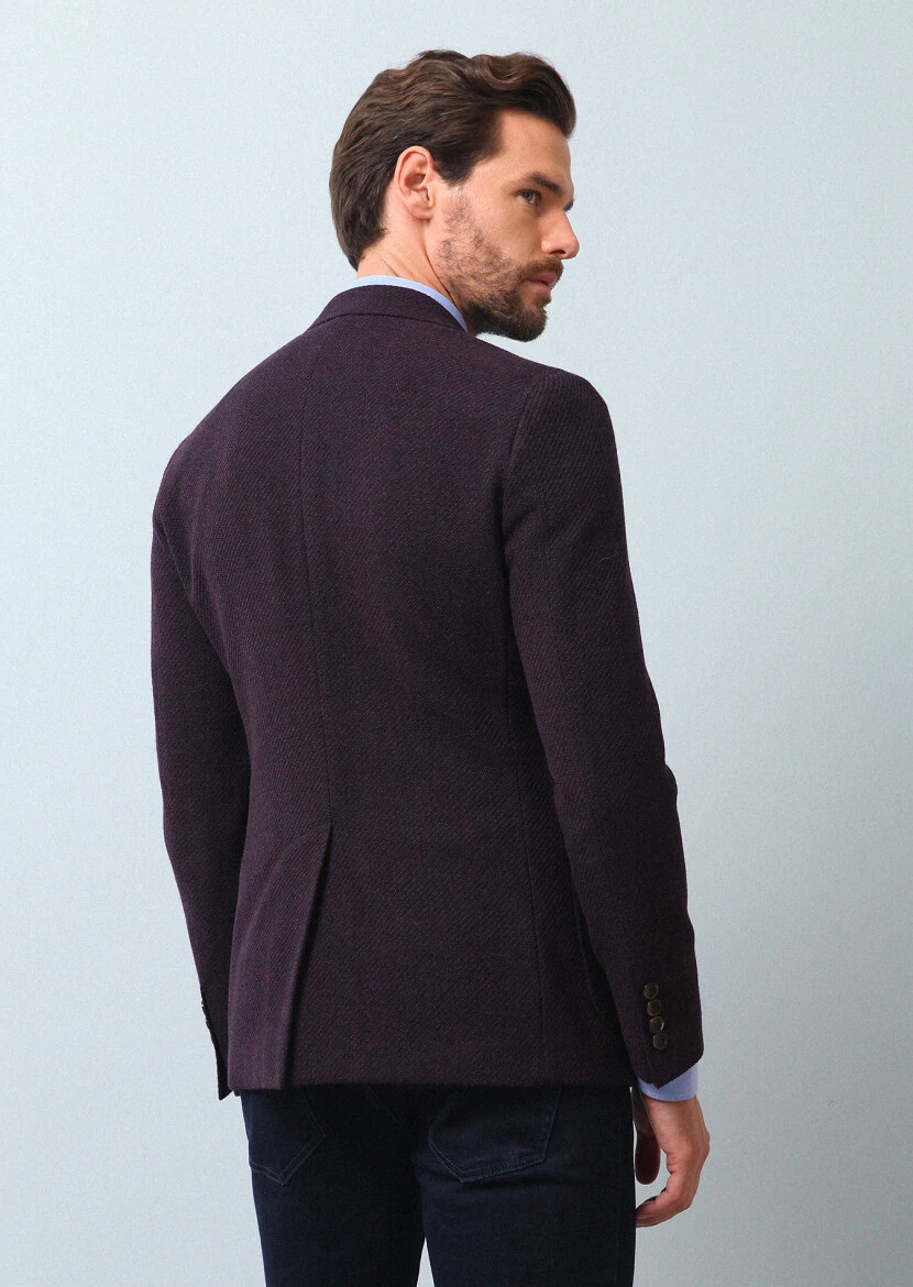 Bordo Desenli Shirt Shoulder Slim Fit Yün Karışımlı Ceket - 5
