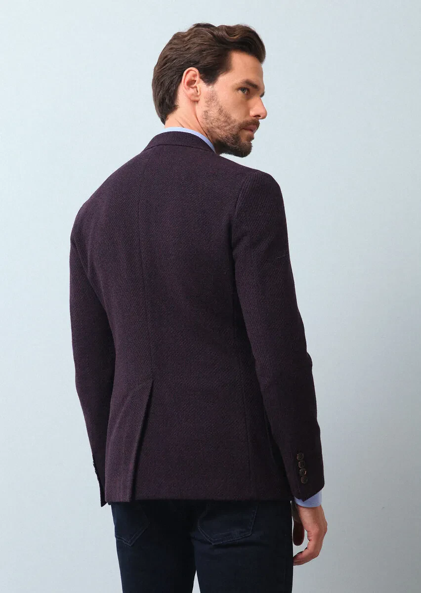 Bordo Desenli Shirt Shoulder Slim Fit Yün Karışımlı Ceket - 5