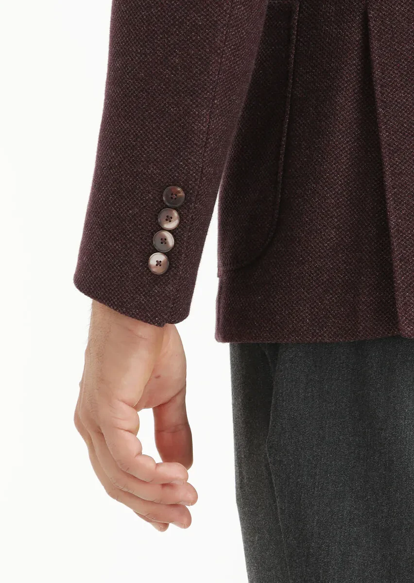 Bordo Desenli Shirt Shoulder Slim Fit Yün Karışımlı Örme Ceket - 5