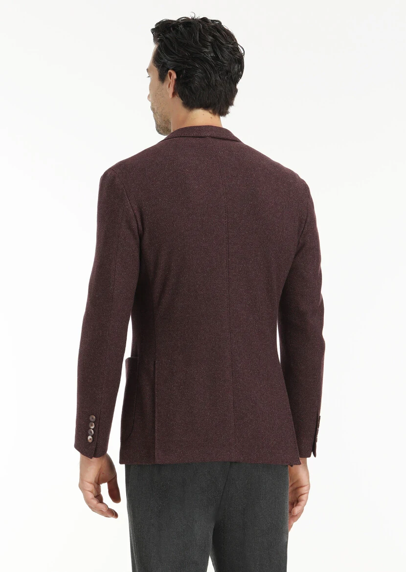 Bordo Desenli Shirt Shoulder Slim Fit Yün Karışımlı Örme Ceket - 6