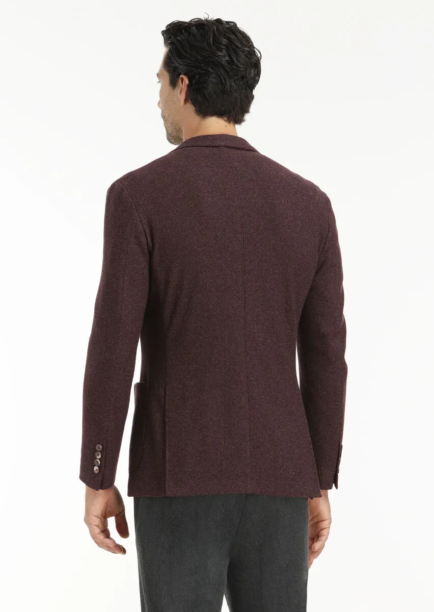 Bordo Desenli Shirt Shoulder Slim Fit Yün Karışımlı Örme Ceket - 6