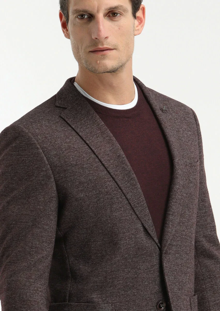 Bordo Desenli Zeroweight Slim Fit Yün Karışımlı Örme Ceket - 2