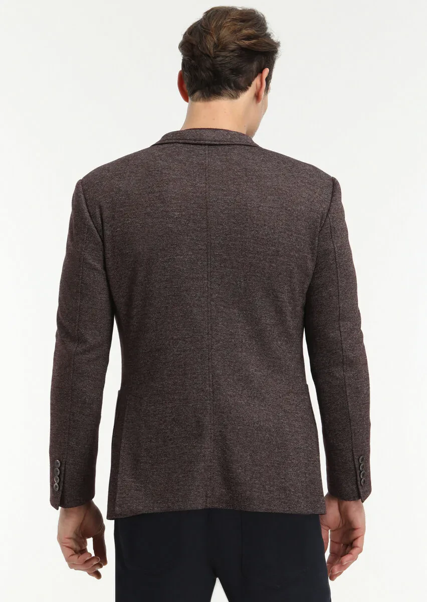 Bordo Desenli Zeroweight Slim Fit Yün Karışımlı Örme Ceket - 4