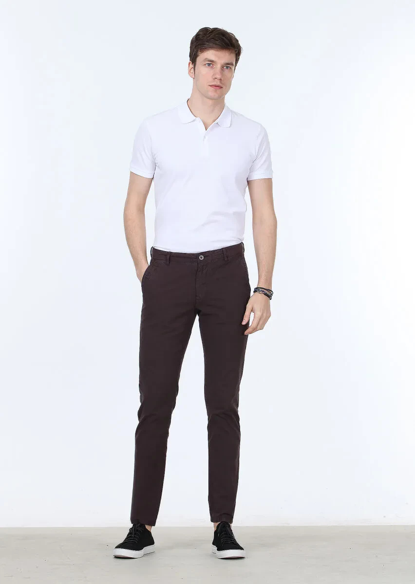 Bordo Düz Dokuma Regular Fit Casual Pamuk Karışımlı Pantolon - 1