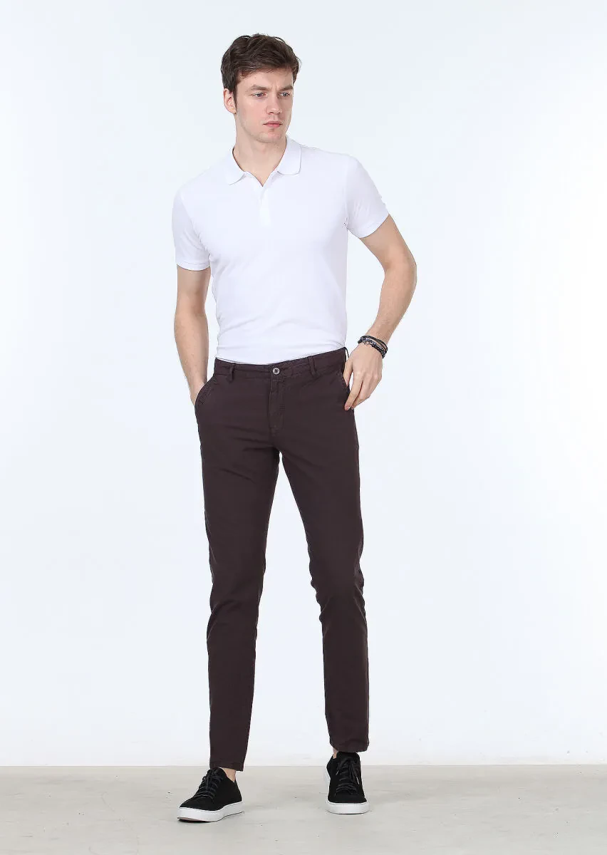 Bordo Düz Dokuma Regular Fit Casual Pamuk Karışımlı Pantolon - 2