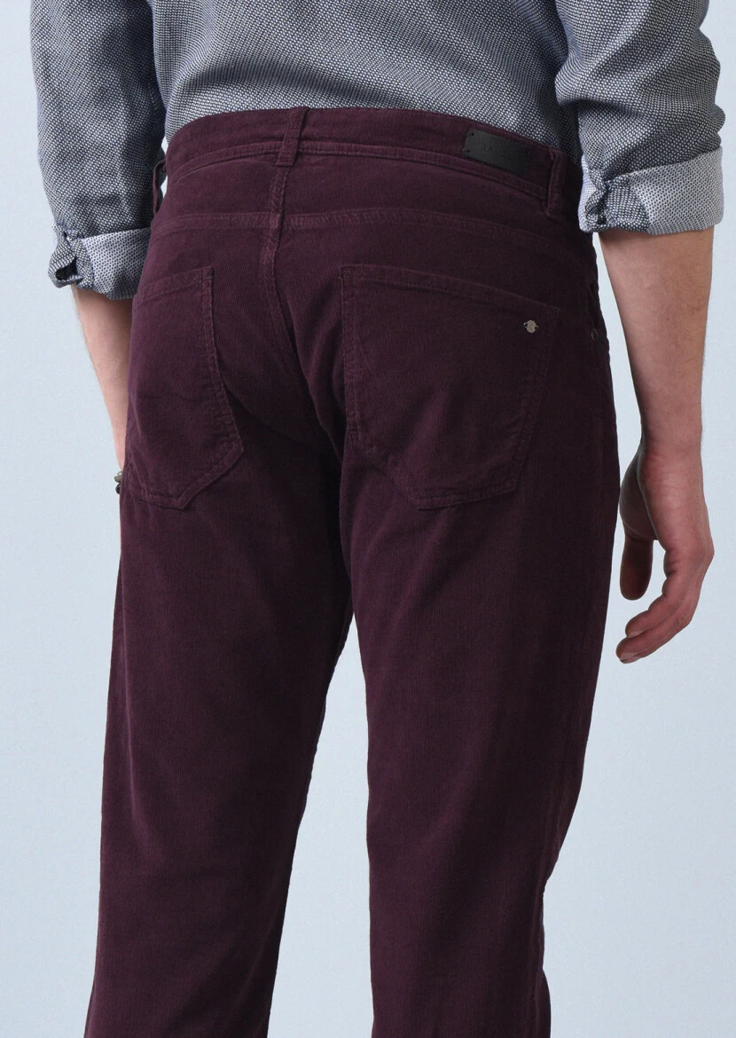 Bordo Düz Dokuma Slim Fit Casual Pamuk Karışımlı Pantolon - 5