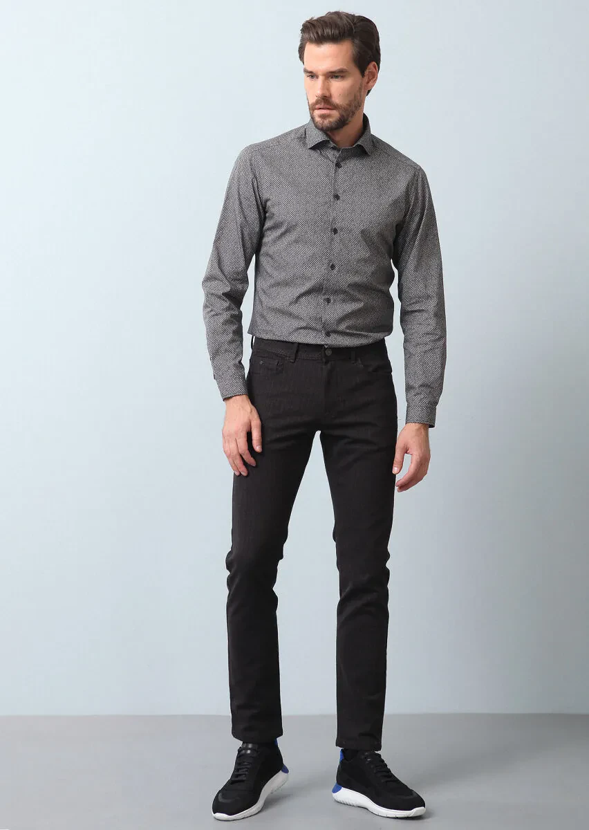 Bordo Düz Dokuma Slim Fit Casual Pamuk Karışımlı Pantolon - 1