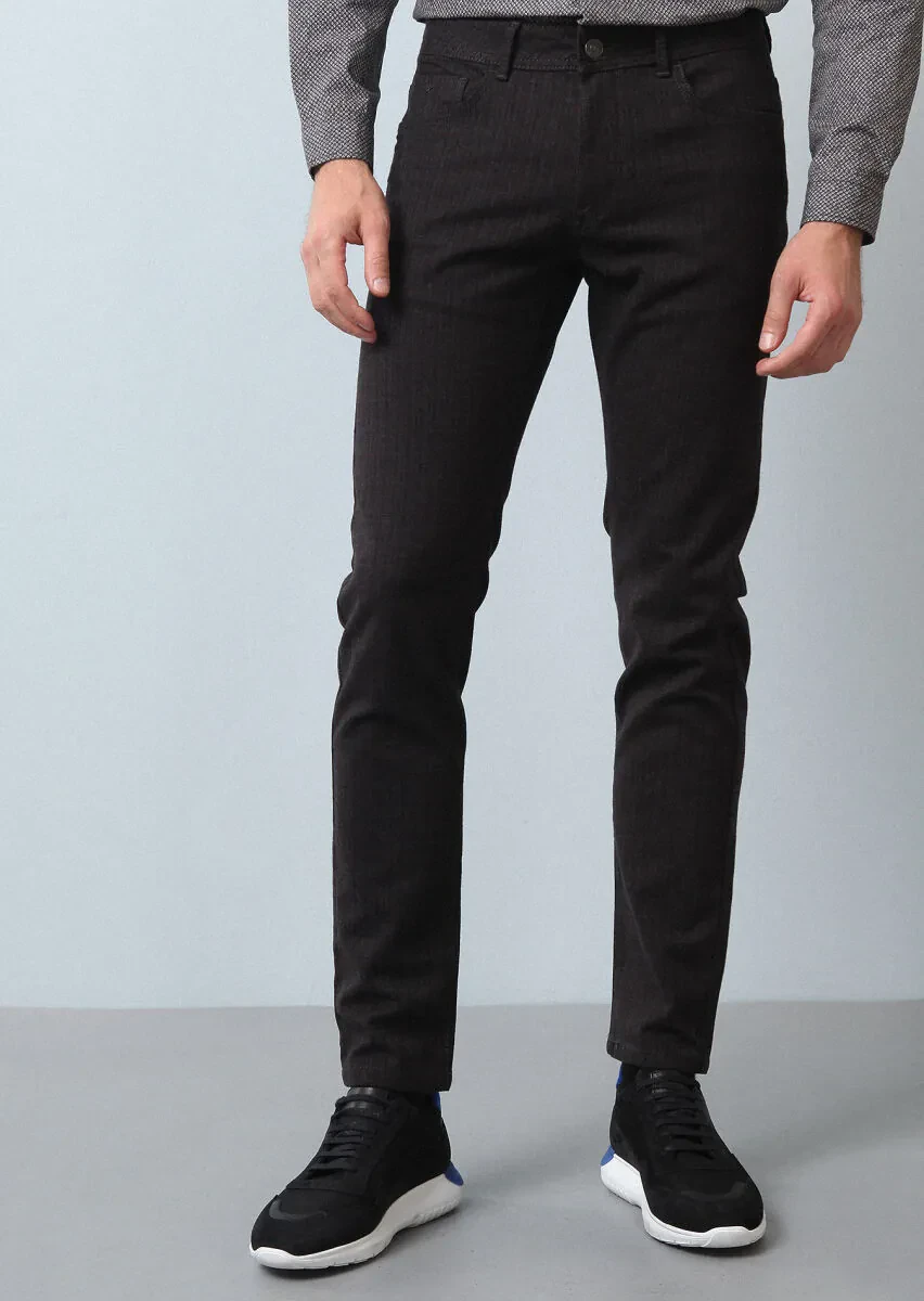 Bordo Düz Dokuma Slim Fit Casual Pamuk Karışımlı Pantolon - 2