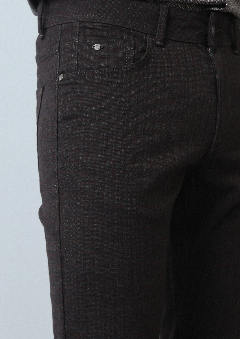 Bordo Düz Dokuma Slim Fit Casual Pamuk Karışımlı Pantolon - 3