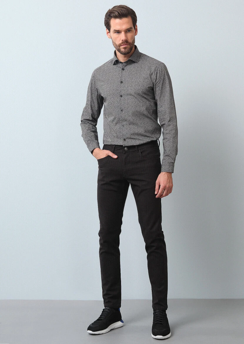 Bordo Düz Dokuma Slim Fit Casual Pamuk Karışımlı Pantolon - 4