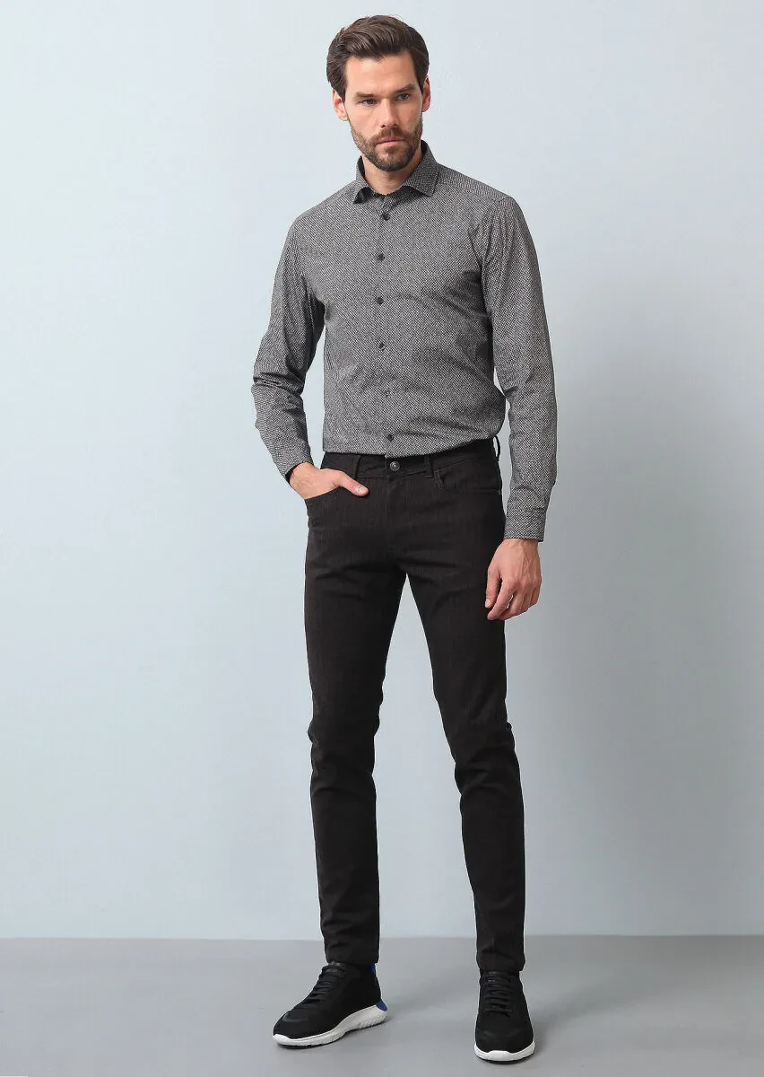 Bordo Düz Dokuma Slim Fit Casual Pamuk Karışımlı Pantolon - 4