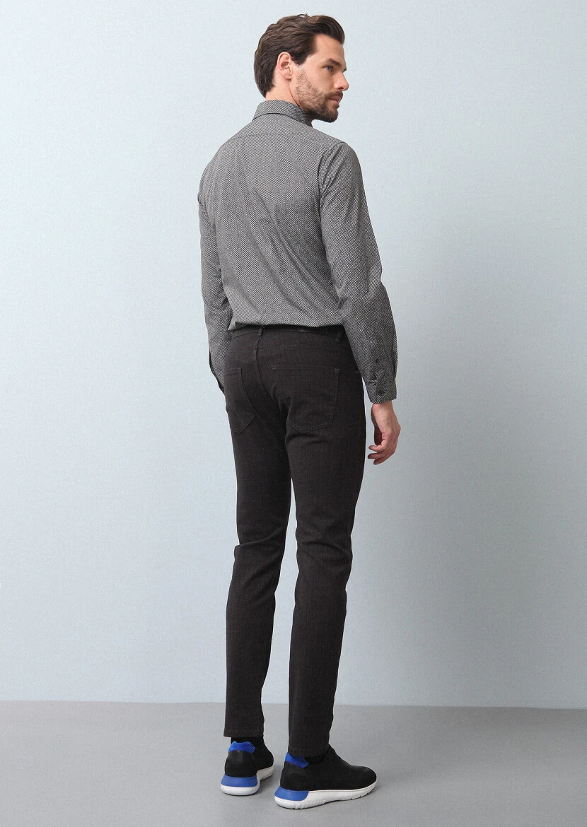 Bordo Düz Dokuma Slim Fit Casual Pamuk Karışımlı Pantolon - 5