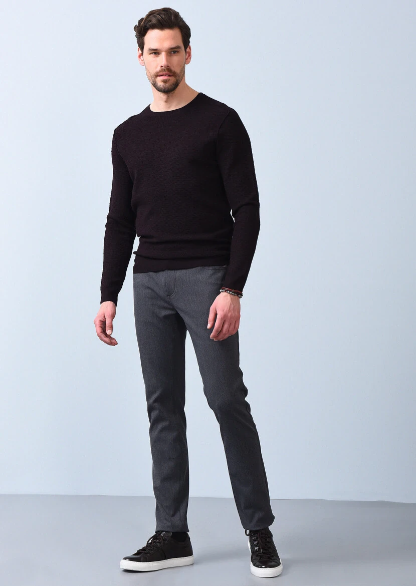 Bordo Düz Örgü Triko Kazak 