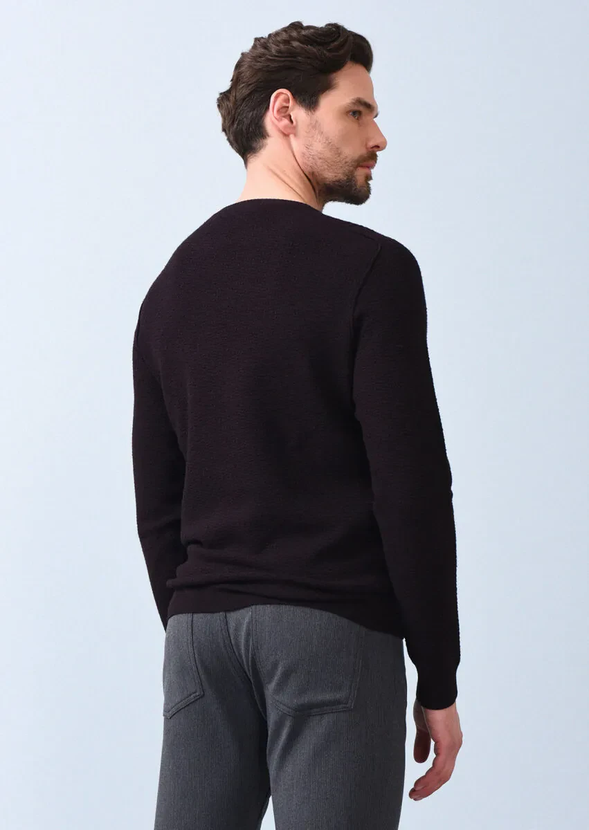 Bordo Düz Örgü Triko Kazak - 5