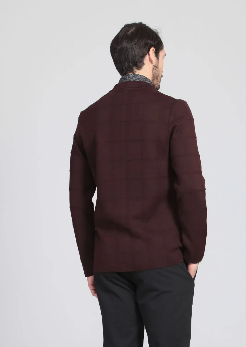 Bordo Jakarlı Yün Karışımlı Hırka - 5