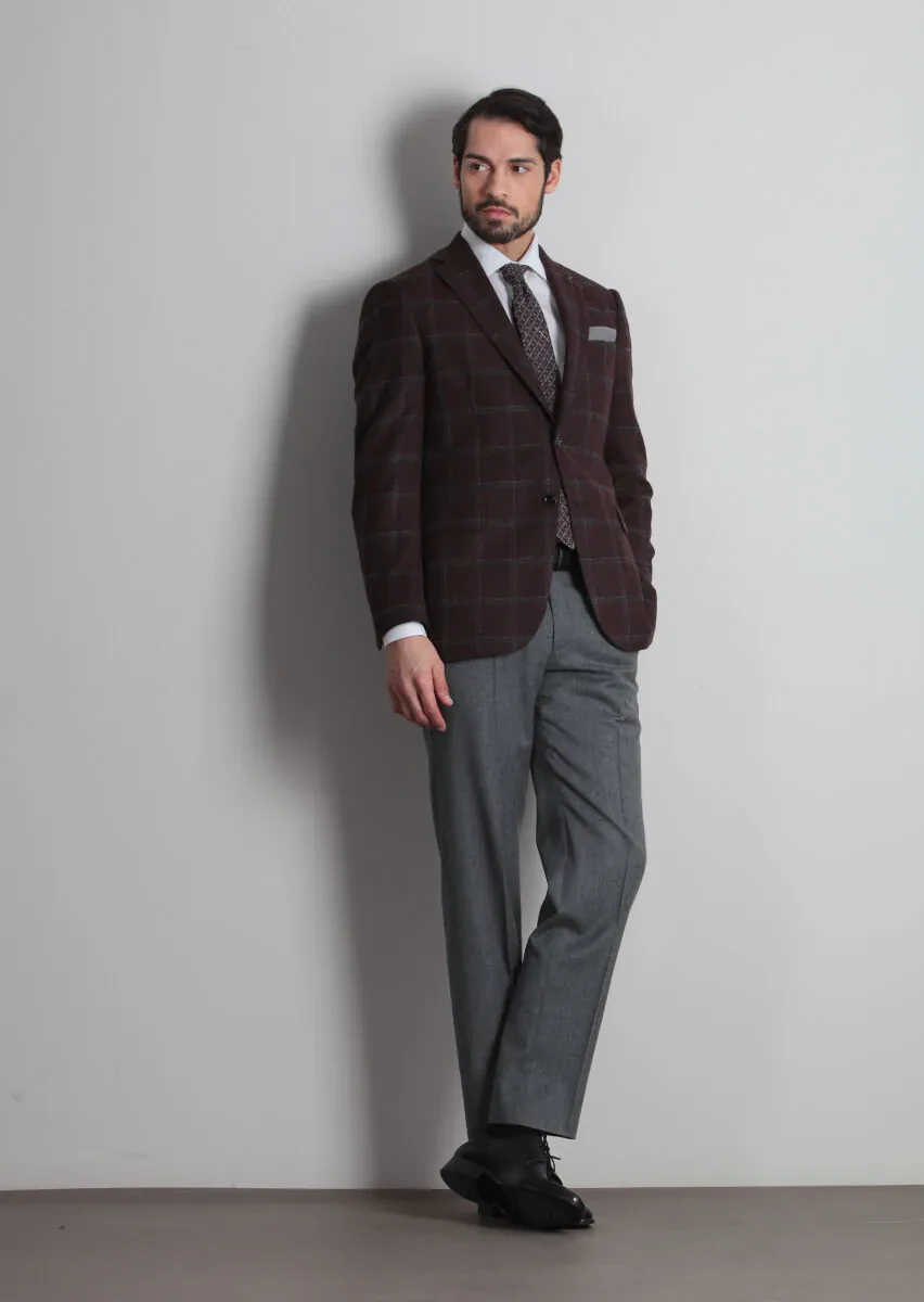 Bordo Kareli Regular Fit Yün Karışımlı Ceket - 1