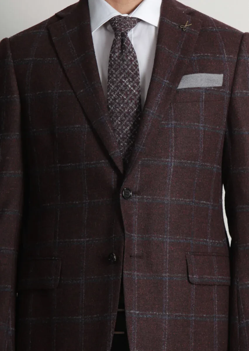 Bordo Kareli Regular Fit Yün Karışımlı Ceket - 4