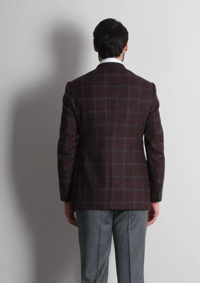 Bordo Kareli Regular Fit Yün Karışımlı Ceket - 5