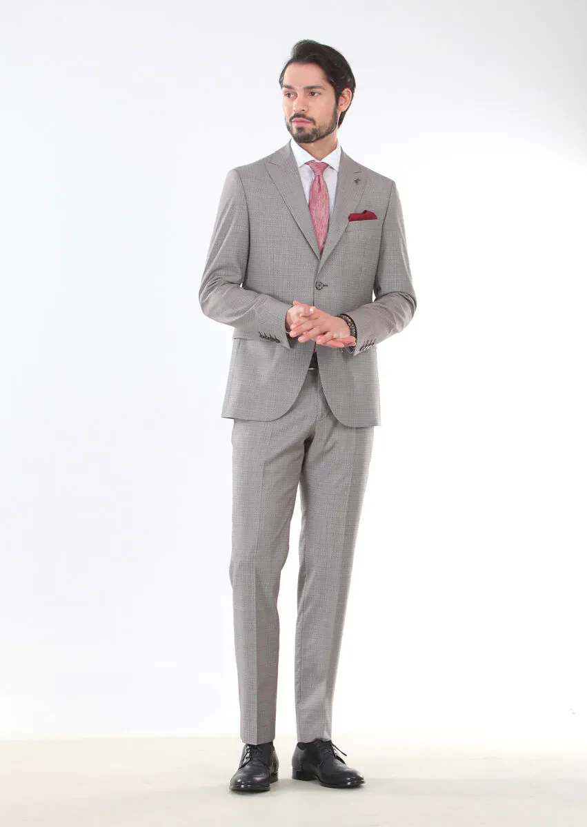 Bordo Modern Fit %100 Yün Takım Elbise - 3