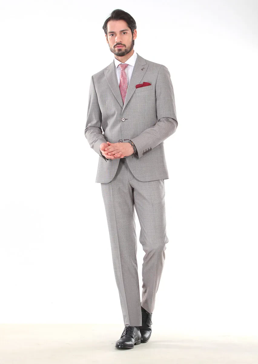 Bordo Modern Fit %100 Yün Takım Elbise - 4