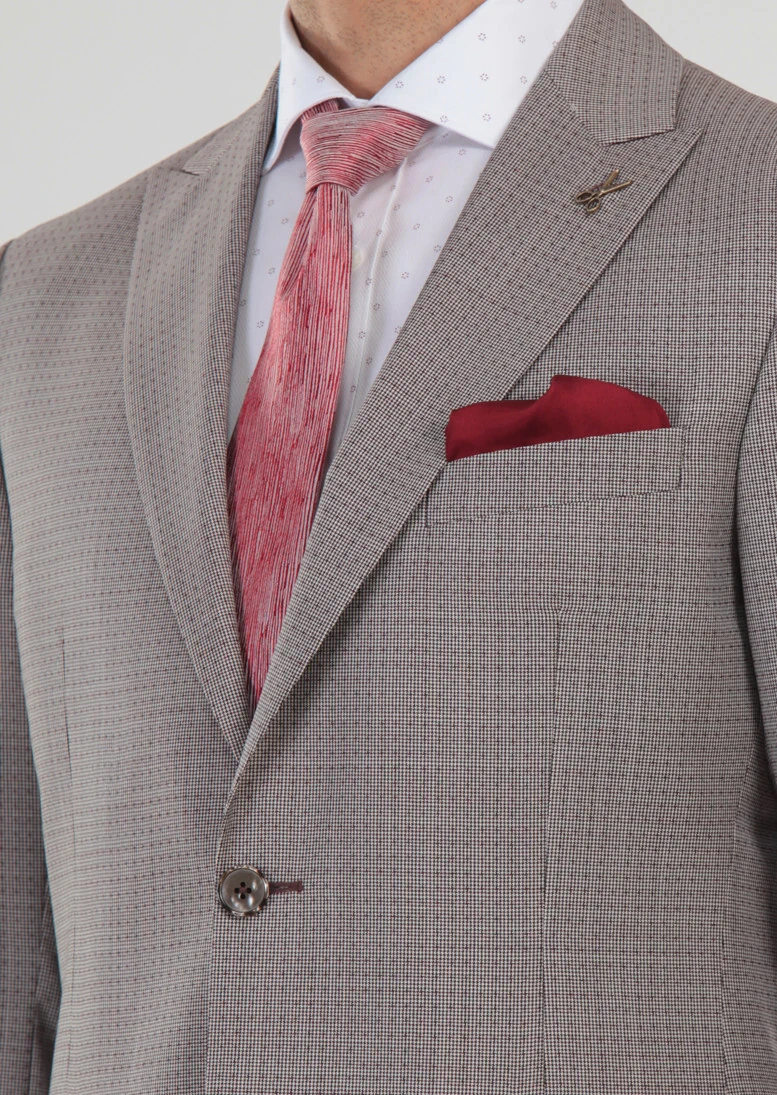 Bordo Modern Fit %100 Yün Takım Elbise - 6