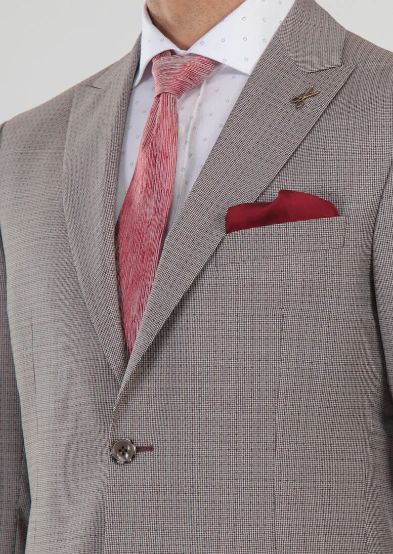 Bordo Modern Fit %100 Yün Takım Elbise - 6