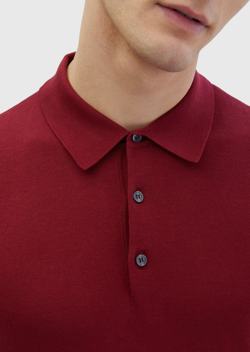 Bordo Polo Yaka %100 Pamuk Triko - 4