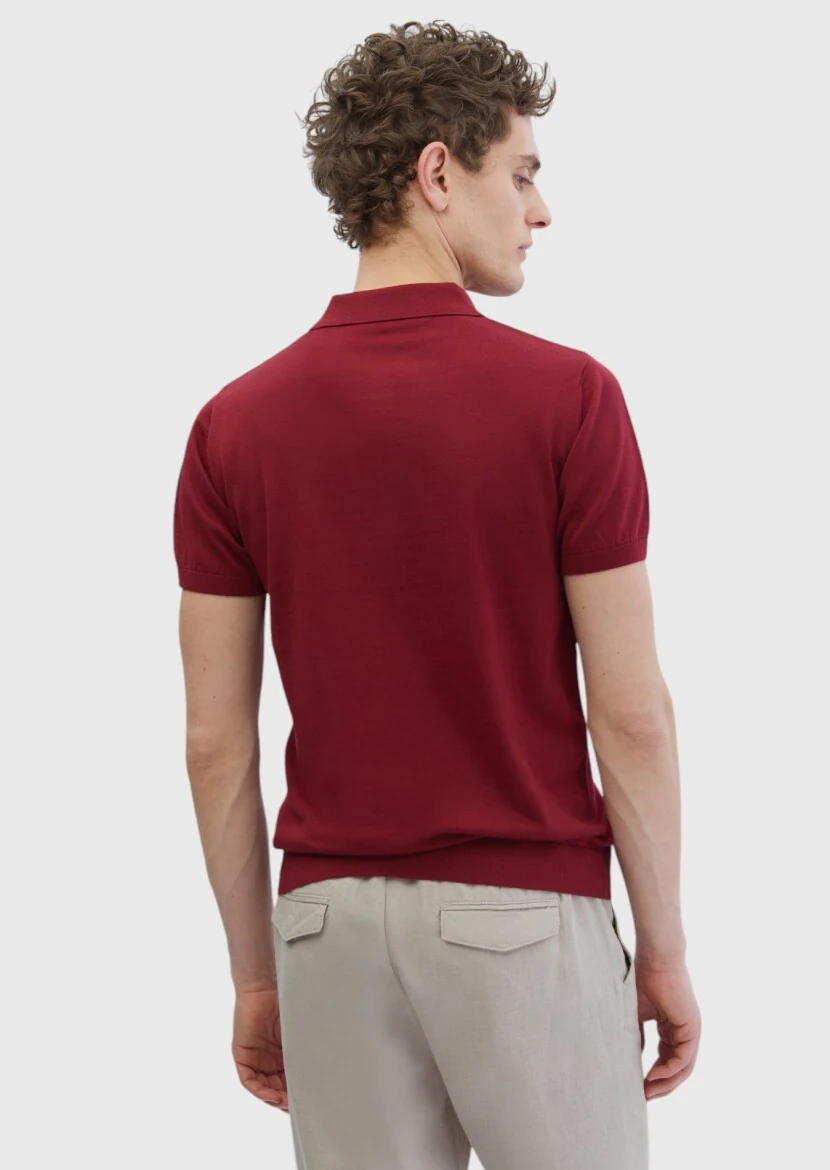 Bordo Polo Yaka %100 Pamuk Triko - 5