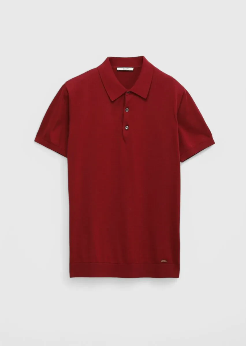 Bordo Polo Yaka %100 Pamuk Triko - 6