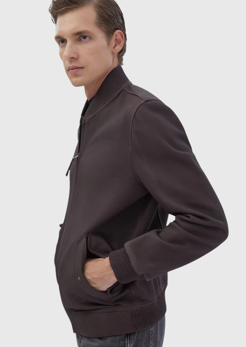 Bordo Regular Fit Dik Yaka Casual Deri Deri Mont - 3