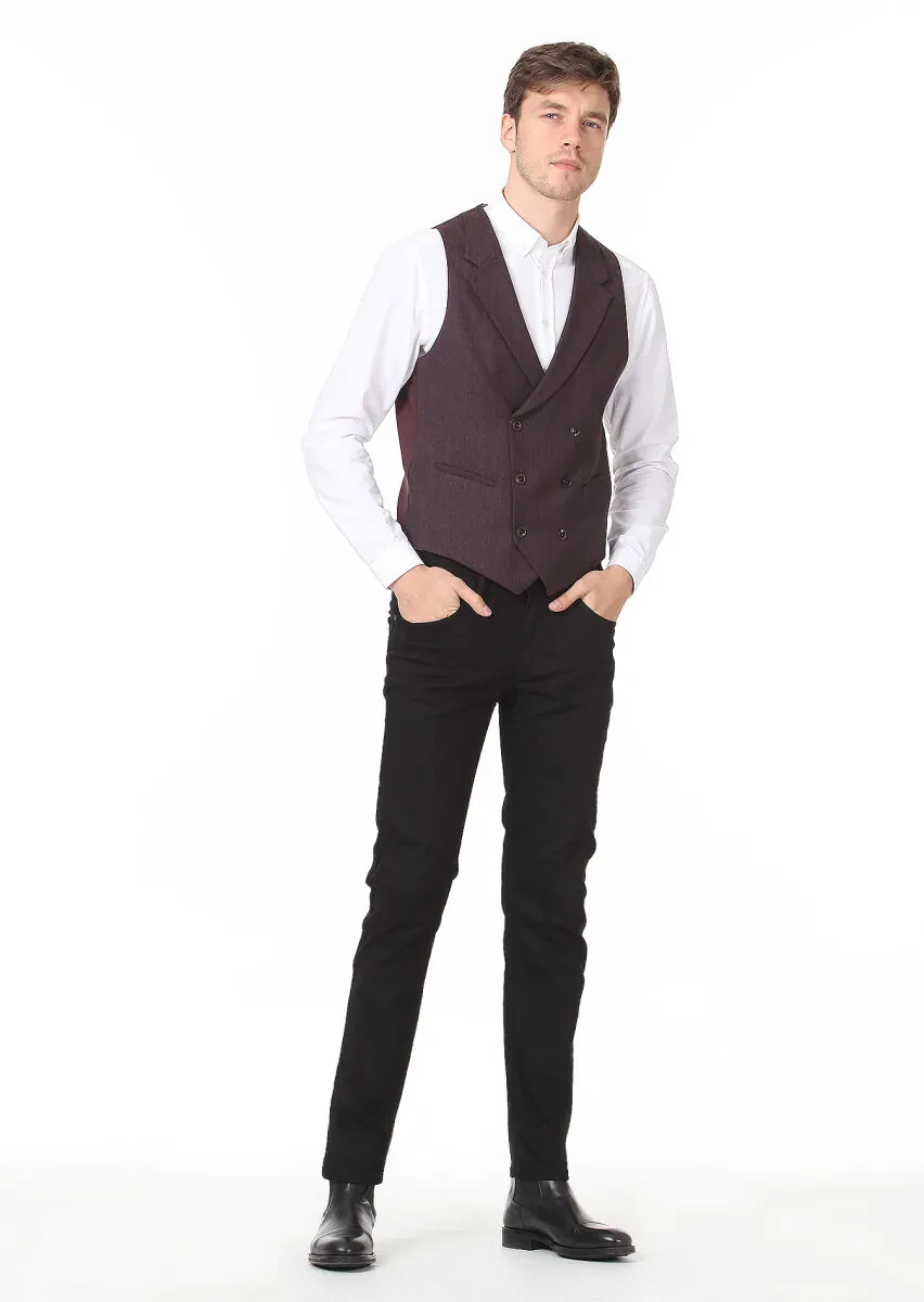 Bordo Slim Fit Kelebek Yaka Casual Yelek - 3