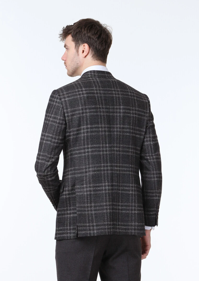 Brown Checkered Regular Fit Silk Blended Jacket - 4