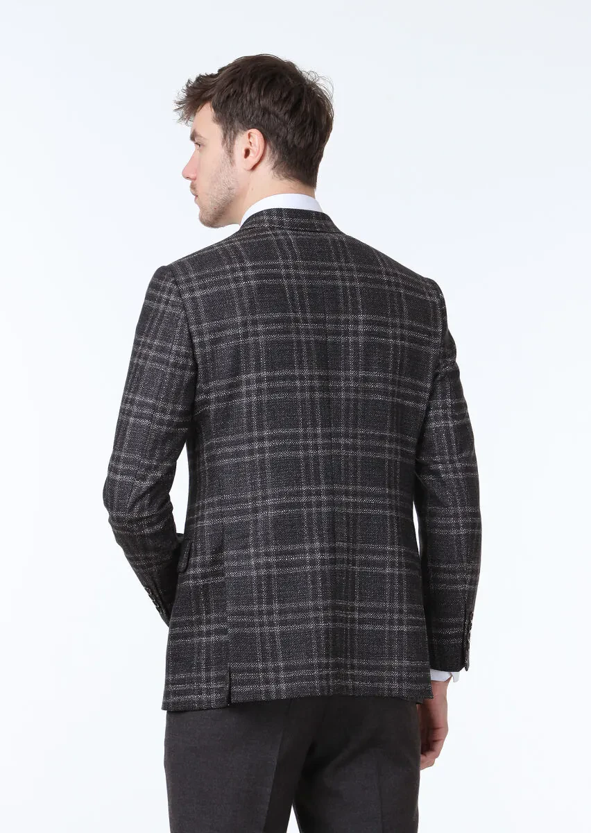 Brown Checkered Regular Fit Silk Blended Jacket - 4