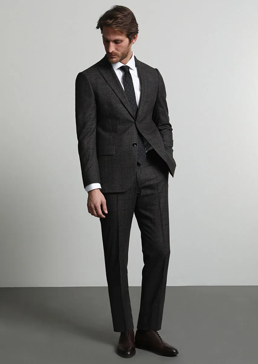 Brown Checkered Regular Fit Wool Blended Suit - 1