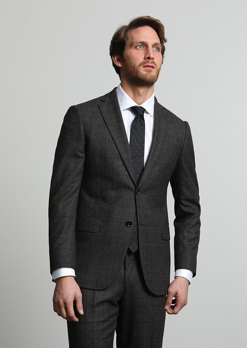 Brown Checkered Regular Fit Wool Blended Suit - 3