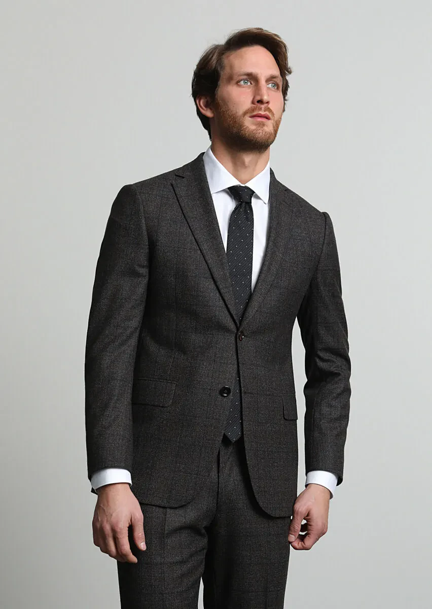 Brown Checkered Regular Fit Wool Blended Suit - 3