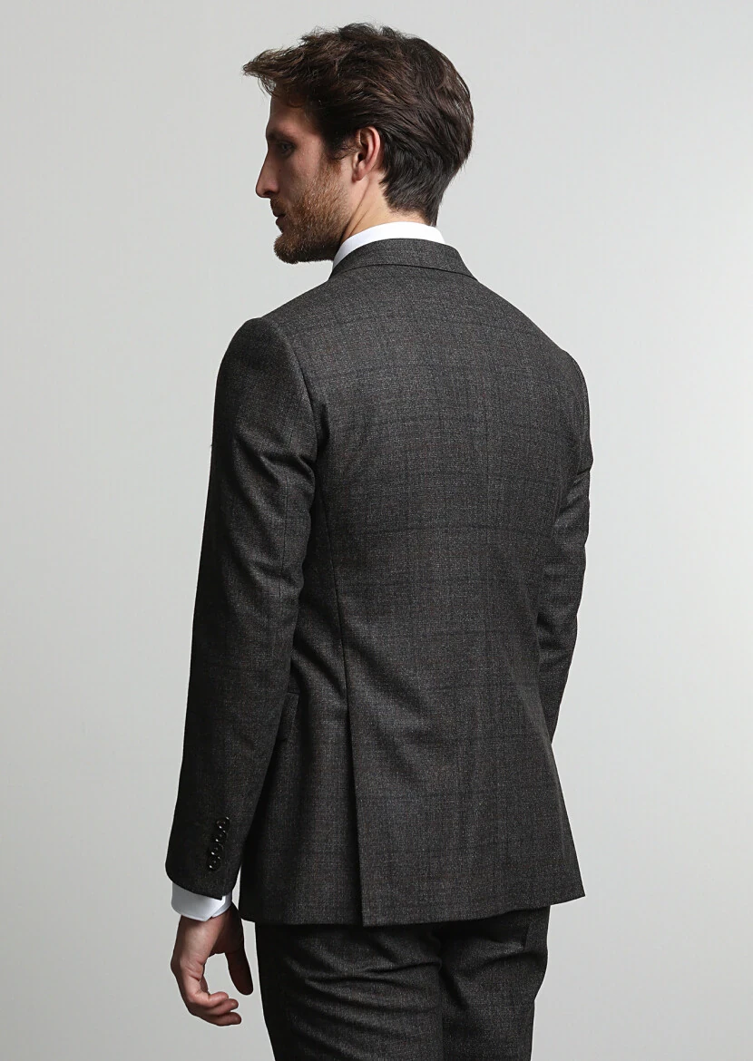 Brown Checkered Regular Fit Wool Blended Suit - 4